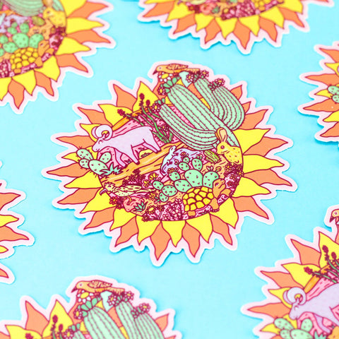 Desert Sun Landscape Wildlife Cactus Vinyl Sticker