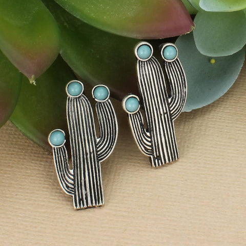Stick with Me Large Silver Cactus Post Earrings