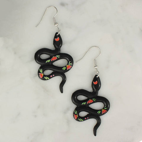 Vixen Viper Black Floral Snake Earrings