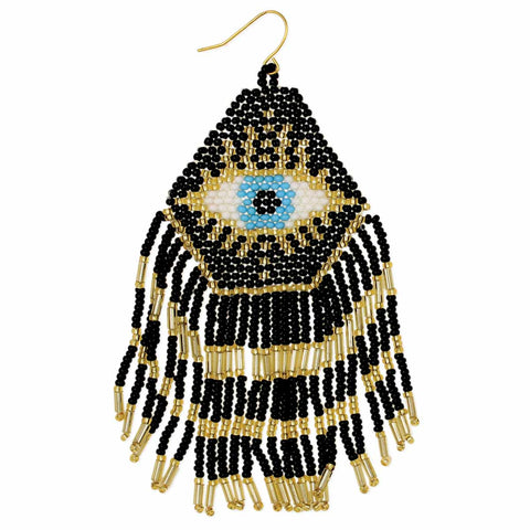 Mystical Eye Seed Bead Fringe Earrings