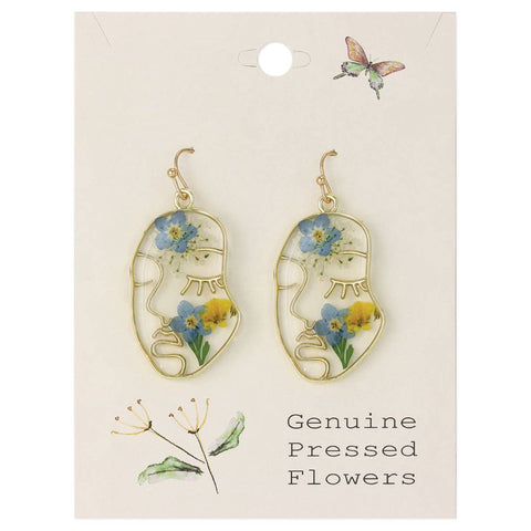 Blue Dried Flower Gold Face Earrings