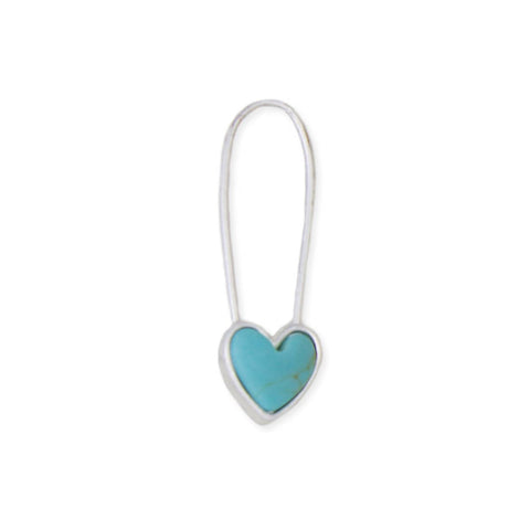 Turquoise Heart Silver Safety Pin Earring